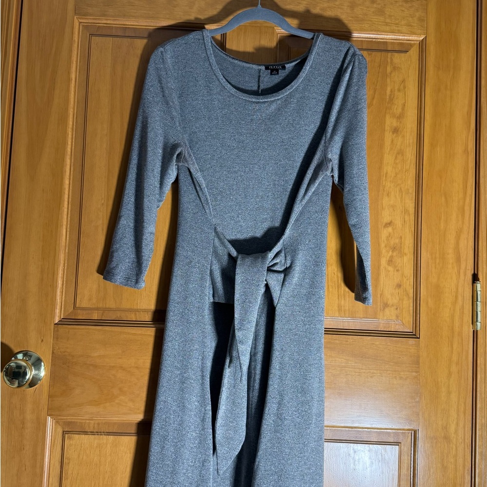 a.n.a Gray Long Sleeve Tie-Front Knit Dress